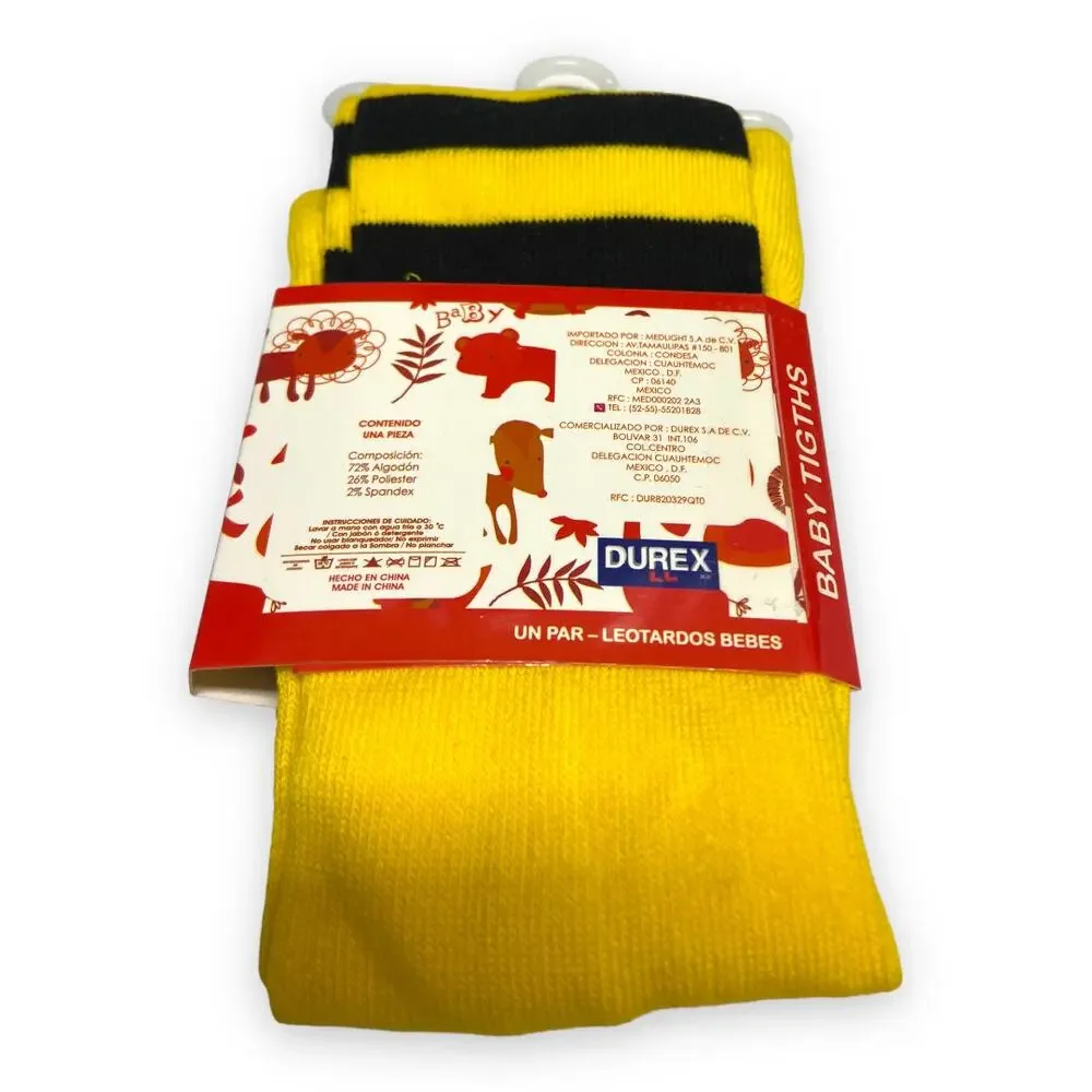 Durex Girls Tights Size 0-6 Months Black Yellow‎ Bee Print Striped Feet NEW